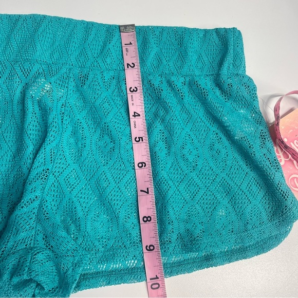 NWT crochet beach shorts lightweight see through teal swim cover up medium - Picture 5 of 10